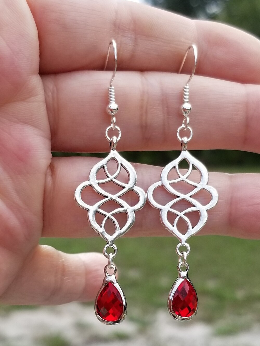 Sterling Silver Ruby Dangle Earrings, Ruby Jewelry, Red Gemstone Earrings